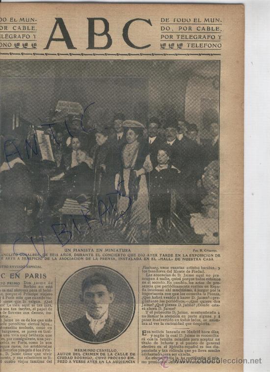 Coleccionismo de revistas y peri&oacute;dicos: PERIODICO.ABC.A&Ntilde;O 1908.PIANO.PIANISTA.NI&Ntilde;O.MALOLITO GOSALBES.FOTOS ANTIGUAS DE PIANISTAS.