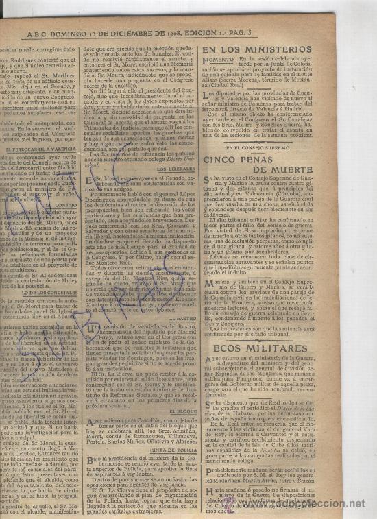 Coleccionismo de revistas y peri&oacute;dicos: PERIODICO.ABC.A&Ntilde;O 1908.VALENZUELA.CORDOBA.PAPEL DE FUMAR ZIG-ZAG.TIMOLINE.EMULSION ANGIER.
