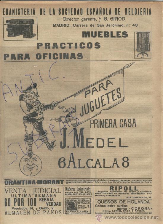 Coleccionismo de Revistas y Peri&oacute;dicos: PERIODICO ABC A&Ntilde;O 1908 JUGUETES J. MEDEL MADRID PUBLICIDAD NO VISTA A LA VENTA ORANTINA MORANT