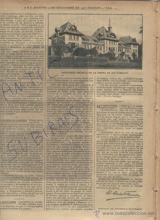Coleccionismo de revistas y peri&oacute;dicos: PERIODICO.ABC.A&Ntilde;O 1908.SANATORIO.EN LA . SIERRA DE GUADARRAMA. FOTOS ANTIGUAS.