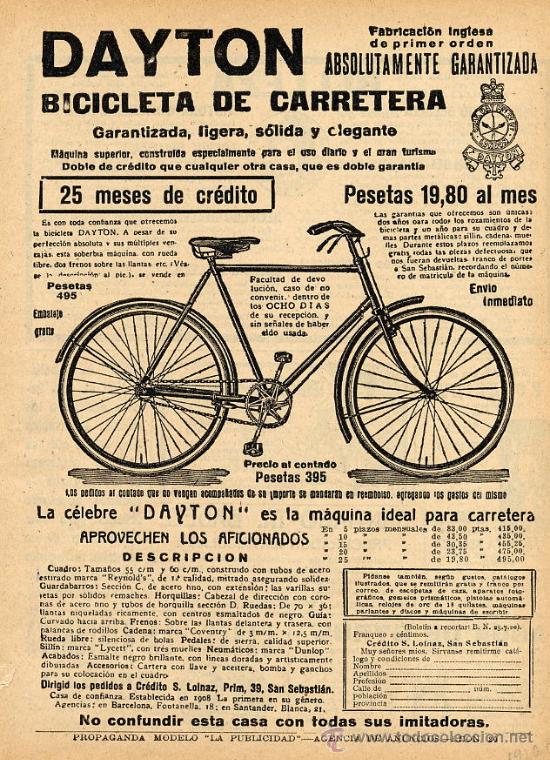 Coleccionismo de revistas y peri&oacute;dicos: BICICLETAS DAYTON 1920 SAN SEBASTIAN CICLISMO HOJA REVISTA