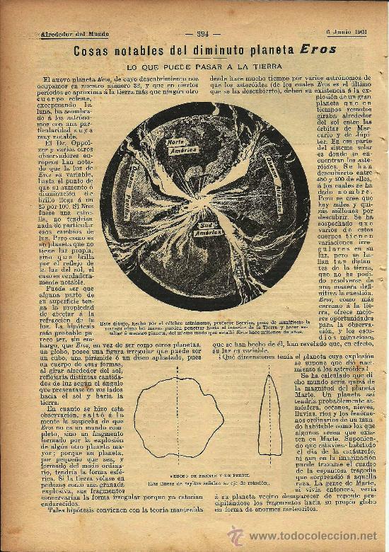 Coleccionismo de Revistas y Peri&oacute;dicos: * ASTRONOM&Iacute;A * Cosas notables del diminuto planeta Eros...- 1901
