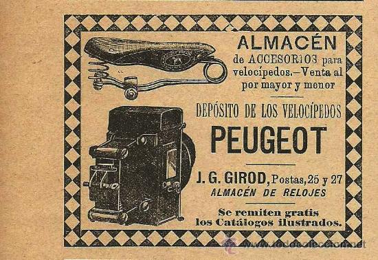 Coleccionismo de Revistas y Peri&oacute;dicos: Publicidad veloc&iacute;pedos Peugeot   - 1896