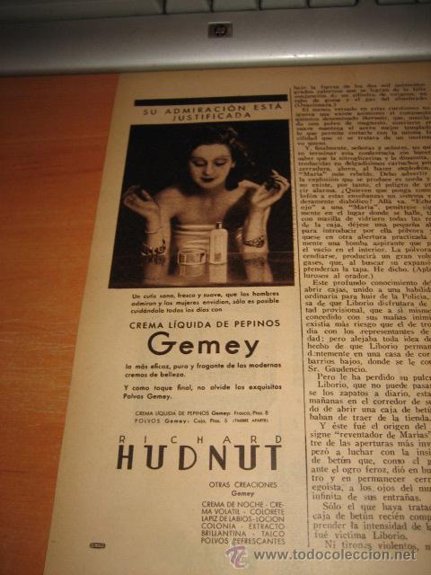 Colecionismo de Revistas e Jornais: PUBLICIDAD  CREMA LIQUIDA DE PEPINOS GEMEY HOJA DE REVISTA 1935