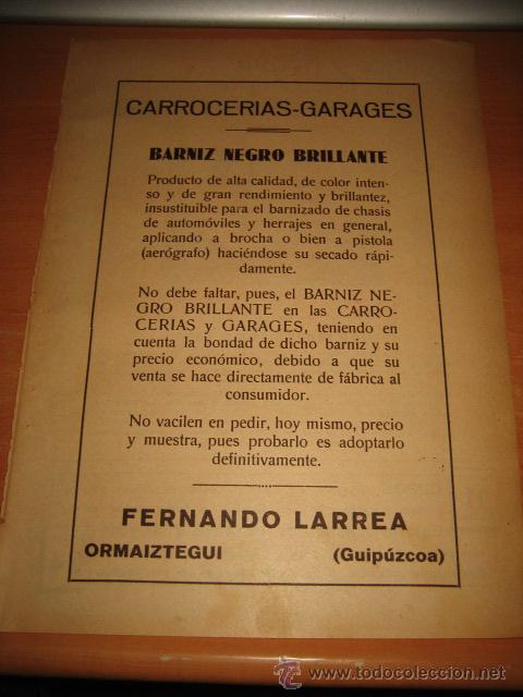 Colecionismo de Revistas e Jornais: BARNIZ NEGRO BRILLANTE.FERNANDO LARREA ORMAIZTEGUI GUIPUZCOA  HOJA DE REVISTA 1935