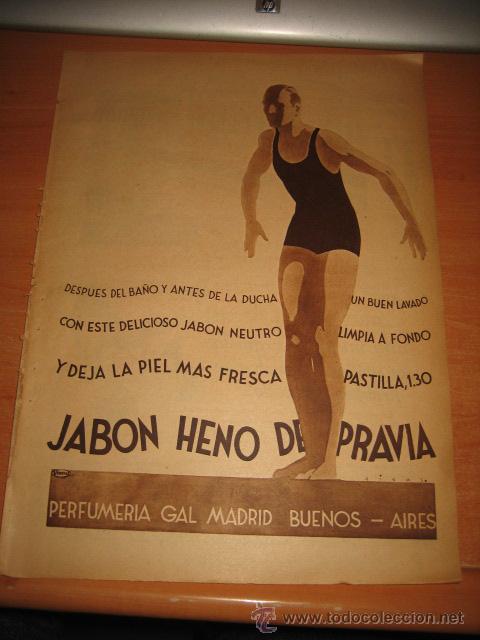 Colecionismo de Revistas e Jornais: JABON HENO DE PRAVIA PUBLICIDAD  HOJA DE REVISTA 1935