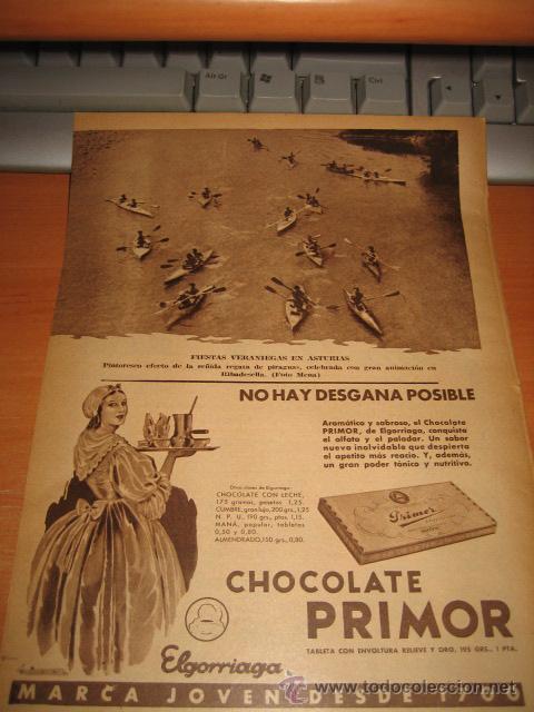 Colecionismo de Revistas e Jornais: CHOCOLATE PRIMOR  ELGORRIAGA  PUBLICIDAD HOJA  DE REVISTA 1935