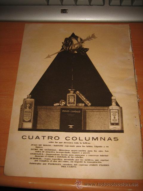Collezionismo di Riviste e Giornali: CUATRO COLUMNAS PUBLICIDAD DE LA FABRICA FLORALIA CREADORA DEL JABON FLORES   HOJA DE REVISTA  1927