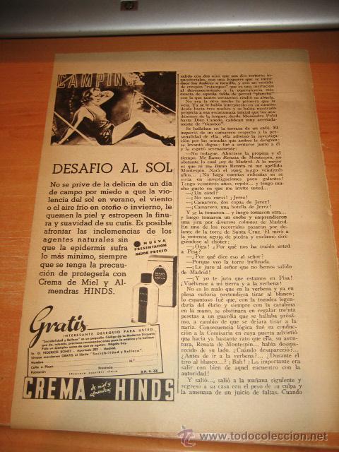 Collezionismo di Riviste e Giornali: PUBLICIDAD CREMA DE MIEL Y ALMENDRAS HINDS HOJA DE REVISTA 1935