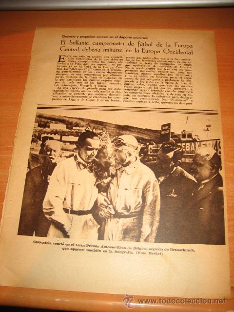 Collection Magazines and Newspapers: CARACCIOLA VENCIO EN EL GRAN PREMIO AUTOMOVILISTICO DE BELGICA   HOJA DE REVISTA 1935