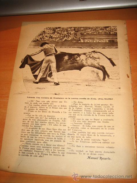 Collection Magazines and Newspapers: TOROS MADRID PALOMINO EN LA FAENA DE SU 2&ordm; TORO/UNA VERONICA DE DOMINGUEZ  HOJA DE REVISTA 1935