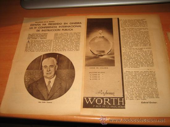 Coleccionismo de revistas y peri&oacute;dicos: ESPA&Ntilde;A HA PRESIDIDO EN GINEBRA LA IV CONFERENCIA INTERNACIONAL DE INSTRUCCION   HOJA DE REVISTA 1935