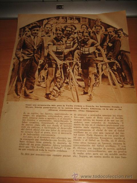Sammeln von Zeitschriften und Zeitungen: CICLISMO LOS HERMANOS FERMIN Y VICENTE TRUEBA  PARTICIPARON  EN EIBARRESA  HOJA  DE REVISTA 1935