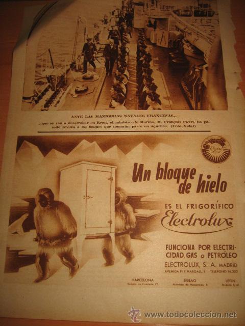 Collection Magazines and Newspapers: PUBLICIDAD UN BLOQUE DE HIELO ES EL FRIGORIFICO ELECTROLUX  HOJA  DE REVISTA 1935