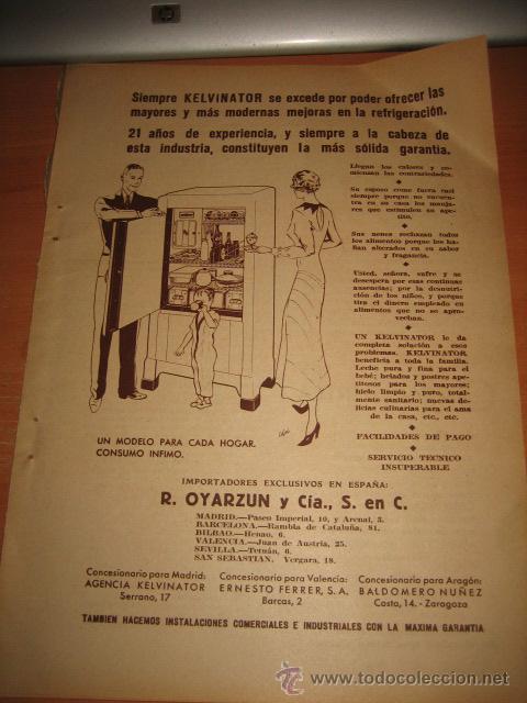 Collection Magazines and Newspapers: PUBLICIDAD FRIGORIFICO KELVINATOR  HOJA  DE REVISTA 1935