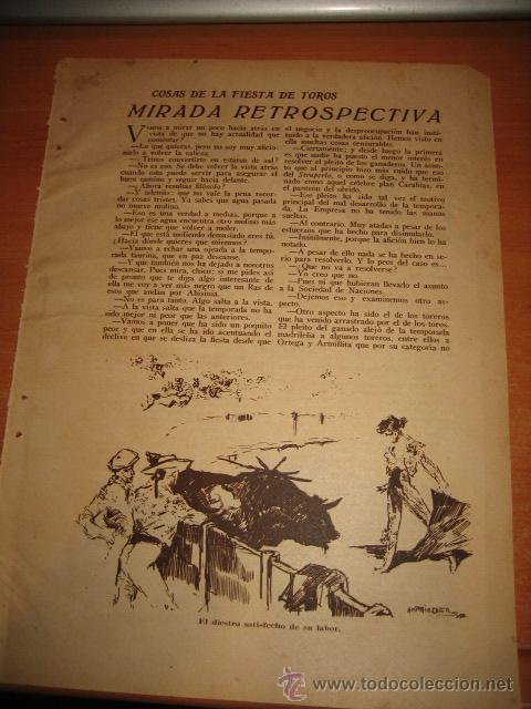 Collection Magazines and Newspapers: COSAS DE LA FIESTA DE TOROS MIRADA RETROSPECTIVA  POR MANUEL REVERTE  HOJA  DE REVISTA 1935
