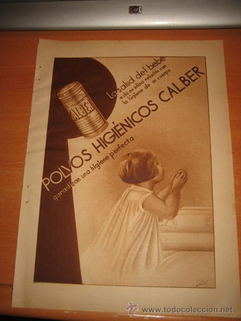 Collection Magazines and Newspapers: PUBLICIDAD POLVOS HIGIENICOS CALBER   HOJA  DE REVISTA 1935
