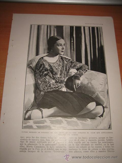 Collection Magazines and Newspapers: DOLORES DEL RIO   HOJA  DE REVISTA 1928