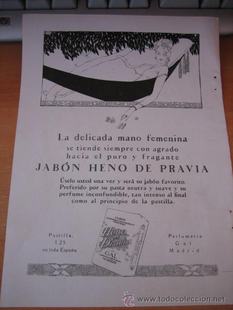Collection Magazines and Newspapers: PUBLICIDAD JABON HENO DE PRAVIA  PERFUMERIA GAL  HOJA  DE REVISTA 1928