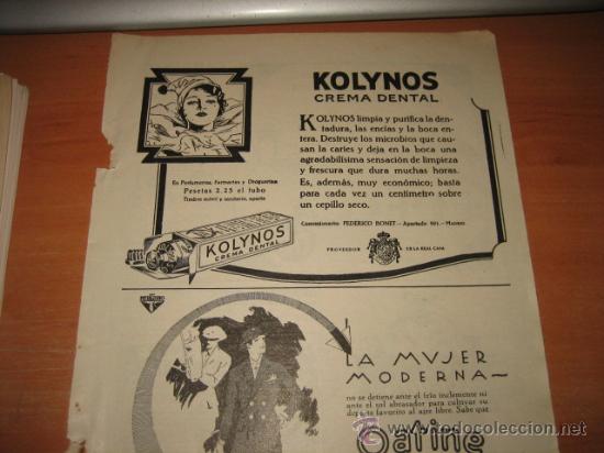 Collection Magazines and Newspapers: PUBLICIDAD   KOLYNOS CREMA DENTAL     HOJA  DE REVISTA 1928