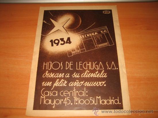 Colecionismo de Revistas e Jornais: PUBLICIDAD LECHUGA S.A.1934 HIJOS DE LECHUGA LES DESEA FELIZ A&Ntilde;O  HOJA  DE REVISTA 1933