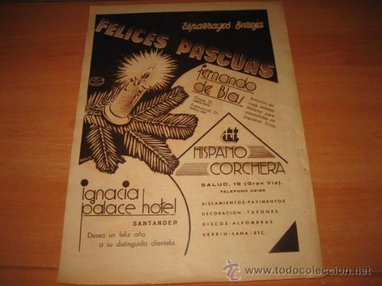 Colecionismo de Revistas e Jornais: PUBLICIDADUNVARIADA .ESPARRAGOS BAROJA.HISPANO CORCHERA. IGNACIA PALACE HOTEL  HOJA  DE REVISTA 1933