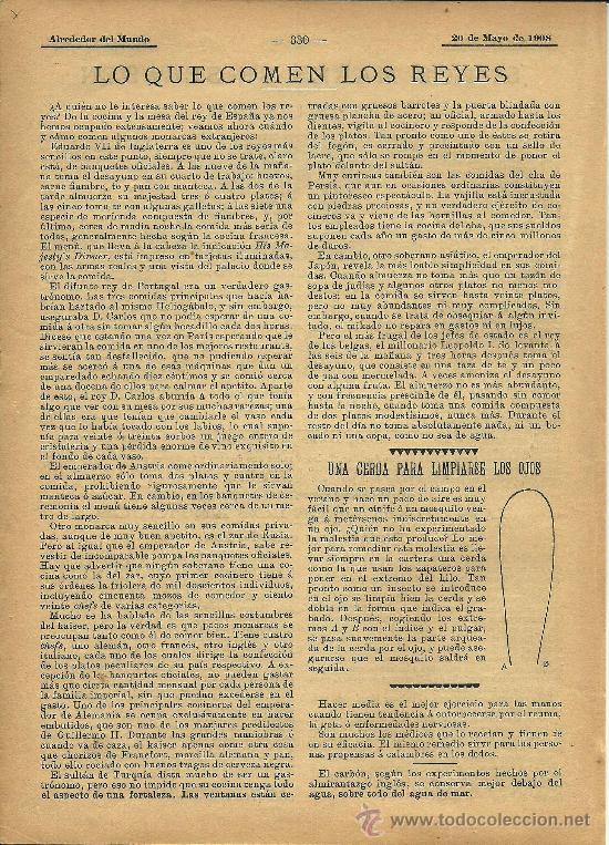 Collezionismo di Riviste e Giornali: * COCINA * Lo que comen los reyes  - 1908