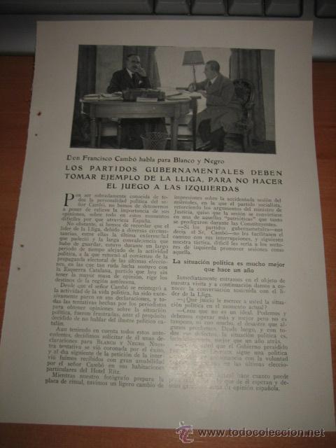 Collection Magazines and Newspapers: DON FRANCISCO CAMBO HABLA PARA BLANCO Y NEGRO LOS PARTIDOS GUBERNAMENTALES DEHOJA  DE REVISTA 1934