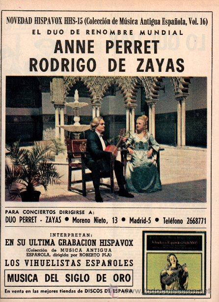 Coleccionismo de Revistas y Peri&oacute;dicos: PUBLICIDAD ANTIGUA. M&Uacute;SICA. HISPAVOX. ANNE PERET. RODRIGO DE ZAYAS. 1973.