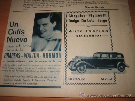 Coleccionismo de Revistas y Peri&oacute;dicos: CHRYSLER-PLYMOUTH-DODGE-DE LOTO-FARGO AUTO IBERICA ACCESORIOS SEVILLA  HOJA  DE REVISTA 1934