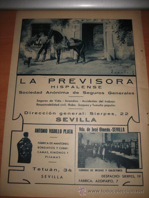 Collection Magazines and Newspapers: PUBLICIDAD LA PREVISORA HISPALENSE SOCIEDAD ANONIMA DE SEGUROS GENERALES    HOJA  DE REVISTA 1934