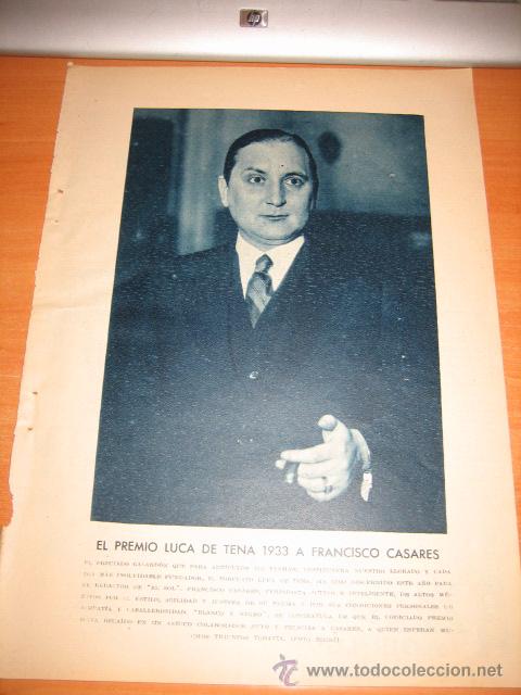 Collection Magazines and Newspapers: EL PREMIO LUCA DE TENA 1933 A FRANCISCO CASARES  HOJA  DE REVISTA 1934