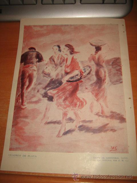 Collection Magazines and Newspapers: CUADROS DE PLAYA  GRUPO DE SARDINERAS     HOJA DE REVISTA 1934