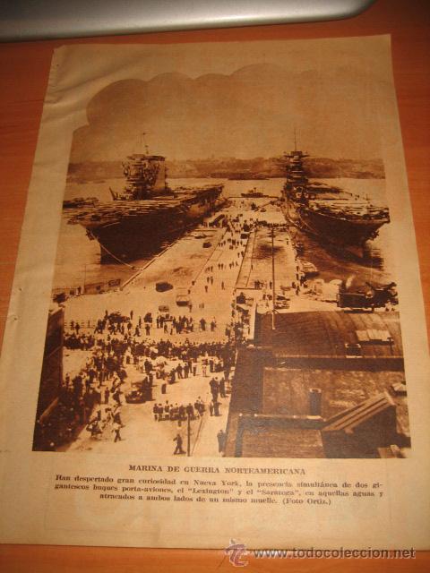 Collection Magazines and Newspapers: MARINA DE GUERRA NORTEAMERICANA PORTAVIONES EL LEXINGTON Y EL SARATOGA  HOJA DE REVISTA 1934