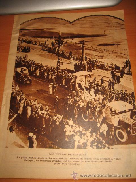 Collection Magazines and Newspapers: LAS FIESTAS DE HASTINGS  CONCURSO DE BELLEZA PARA DESIGNAR MISS EUROPA    HOJA DE REVISTA 1934