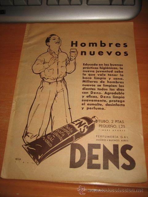 Collection Magazines and Newspapers: PUBLICIDAD DENTIFRICO DENS  HOJA DE REVISTA 1934