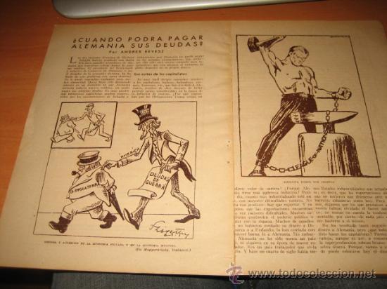 Collection Magazines and Newspapers: &iquest;CUANDO PODRA PAGAR ALEMANIA SUS DEUDAS? POR ANDRES REVESZ  3 HOJAS DE REVISTA 1934