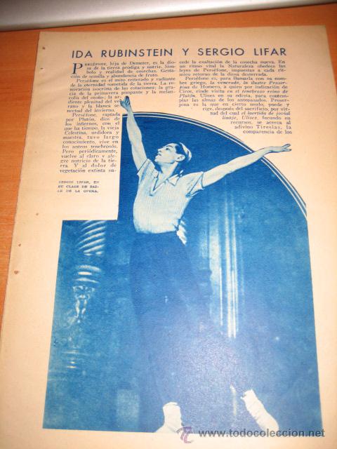 Collection Magazines and Newspapers: IDA RUBINSTEIN Y SERGIO LIFAR POR RAFAEL MARQUINA 3  HOJAS  DE REVISTA 1934