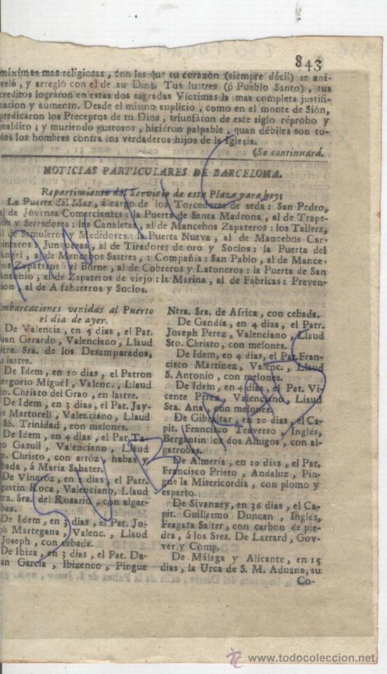 Coleccionismo de revistas y peri&oacute;dicos: DIARIO DE BARCEONA.A&Ntilde;O 1794. COMERCIO ENTRE BARCELONA Y IBIZA.PINGUE.CASTELLO D' EMPURIES.ARNELLA.