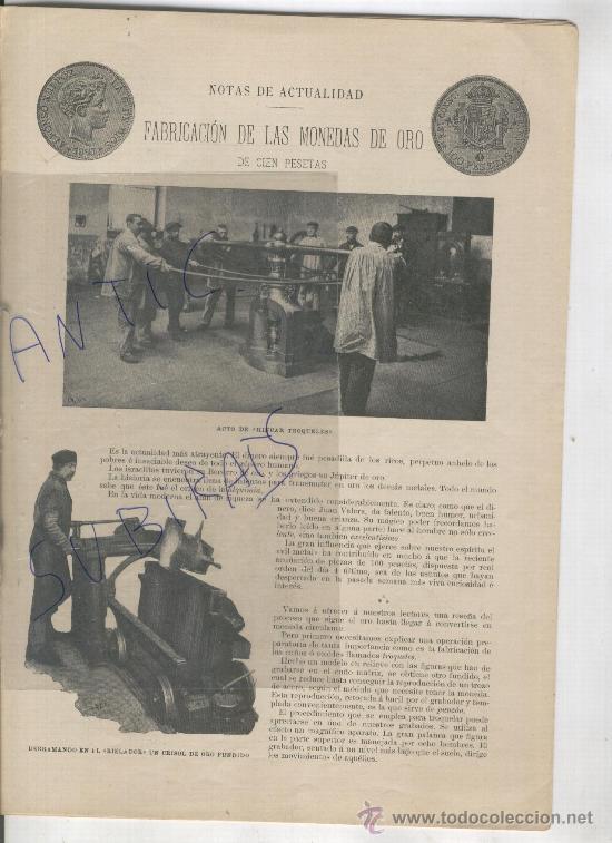 Collection Magazines and Newspapers: REVISTA 1897 FABRICACION DE LAS MONEDAS DE ORO 100 PESETAS DE ORO BOTADURA CARDENAL CISNEROS FERROL
