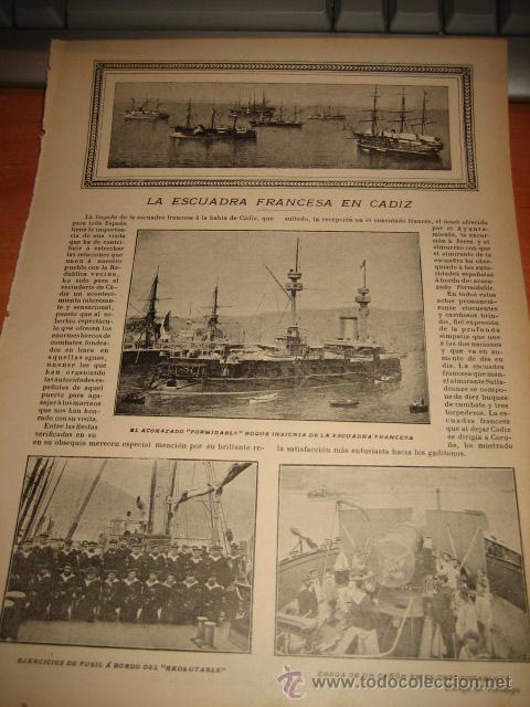 Colecionismo de Revistas e Jornais: LA ESCUADRA FRANCESA EN CADIZ HOJA DE LA REVISTA NUEVO MUNDO 1899