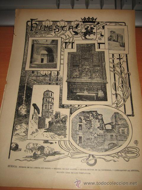 Coleccionismo de Revistas y Peri&oacute;dicos: HUESCA  PUERTA DE LA ERMITA DE SALAS-IGLESIA DE SAN MIGUEL-ALTAR HOJA DE LA REVISTA NUEVO MUNDO 1899