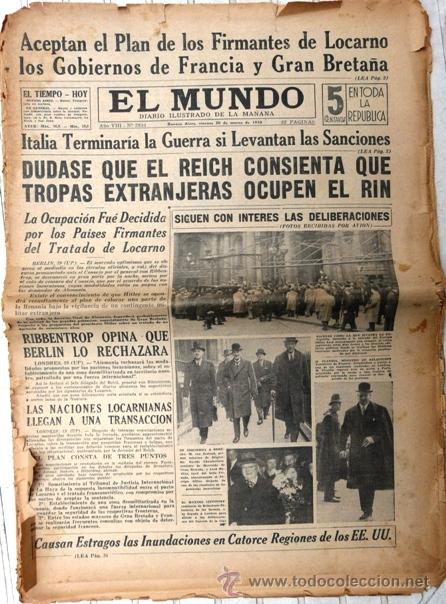 Collection Magazines and Newspapers: PERIODICO EL MUNDO - A&Ntilde;O 1936 - HITLER, RIBBENTROP - ITALIA EN GUERRA - PATORUZU - GATO FELIX-32 P