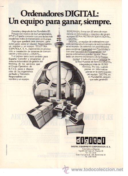 Coleccionismo de revistas y peri&oacute;dicos: PUBLICIDAD ANTIGUA. MUNDIAL 82. DIGITAL EQUIPMENT CORPORATION. 1982.