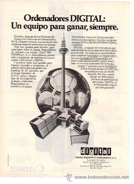 Coleccionismo de revistas y peri&oacute;dicos: PUBLICIDAD ANTIGUA. MUNDIAL 82. DIGITAL EQUIPMENT CORPORATION. 1982.