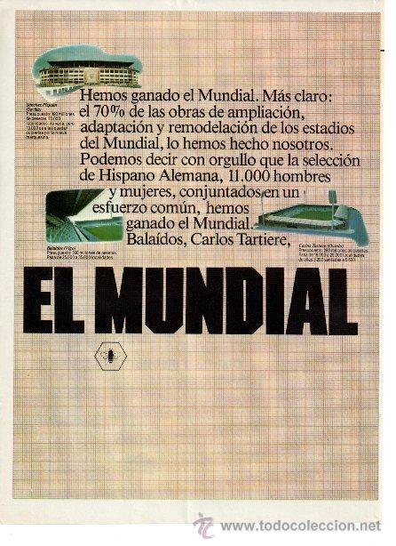 Coleccionismo de revistas y peri&oacute;dicos: PUBLICIDAD ANTIGUA. MUNDIAL 82. HISPANO ALEMANA DE CONSTRUCCIONES. 1982.