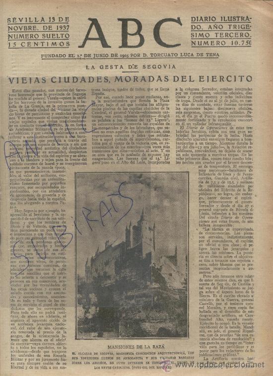 Coleccionismo de Revistas y Peri&oacute;dicos: ABC.GUERRA CIVIL.A&Ntilde;O 1937.ALCAZAR DE SEGOVIA.JURA DE NUEVOS CADETES EN SANTANDER.