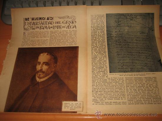 Coleccionismo de revistas y peri&oacute;dicos: UNIVERSIDAD DEL GENIO Y DE LA FAMA DE LOPE DE VEGA 2 HOJAS  DE REVISTA BLANCO Y NEGRO  1935