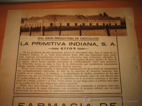 Collection Magazines and Newspapers: LA PRIMITIVA INDIANA  FABRICA DE CHOCOLATES GIJON   PUBLICIDAD HOJA  DE REVISTA BLANCO Y NEGRO  1933