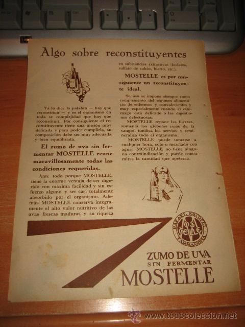 Collection Magazines and Newspapers: MOSTELLE ZUMO DE UVA SIN FERMENTAR PUBLICIDAD HOJA  DE REVISTA BLANCO Y NEGRO  1933